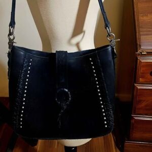 Montana West Concealed Carry Black Brushed Suede Studded Shoulder Bag